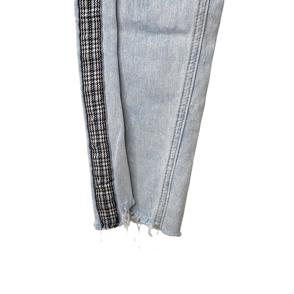 REWASH High Rise Plaid Race Stripe Raw Hem Frayed Ankle Crop Light Wash Jeans 26 - Picture 4 of 8